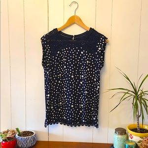 Meadow Rue Navy and White Polka Dot Blouse